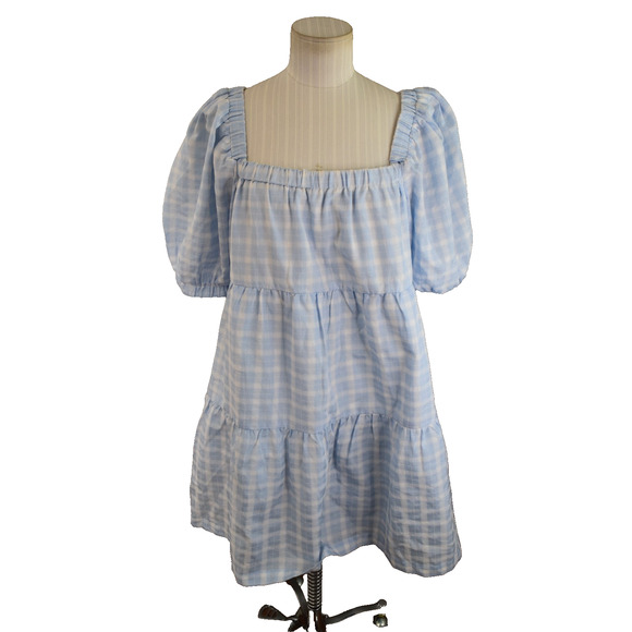 Hyacinth House Dresses & Skirts - Women's Hyacinth House Greta Mini Tiered Dress Blue White Gingham Medium